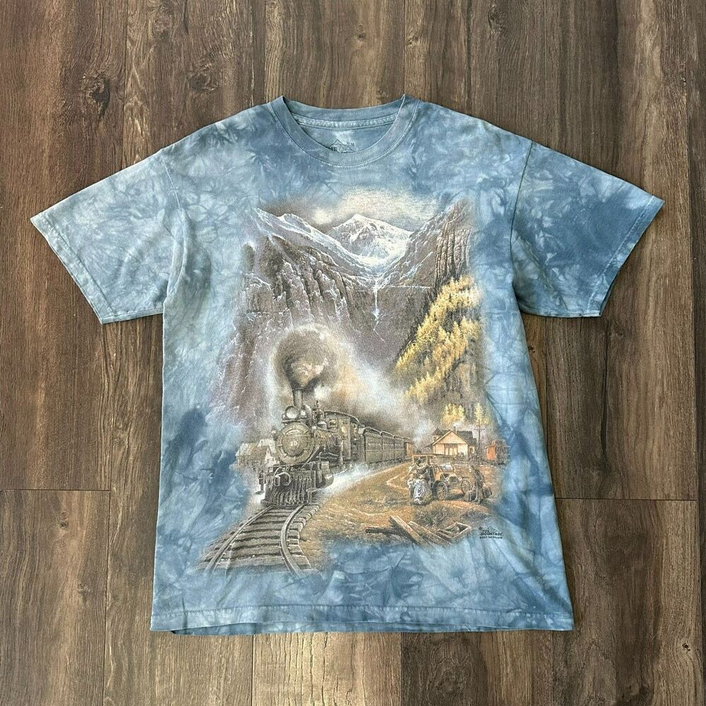 Vtg '03 The Mountain Railroad Train Scene T-Shirt Tie-Dye Short Sleeve Sz Medium